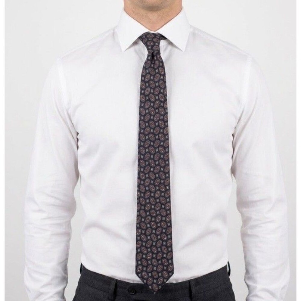Jos. A. Bank Executive Collection Men’s Navy Gray Wine Geo Print 100% Silk Tie